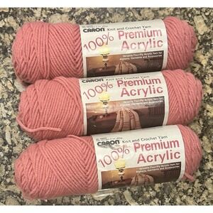 VTG Caron Knit & Crochet Yarn #2511 Rose Lot of Three 3.0 oz Skeins New 4-Ply